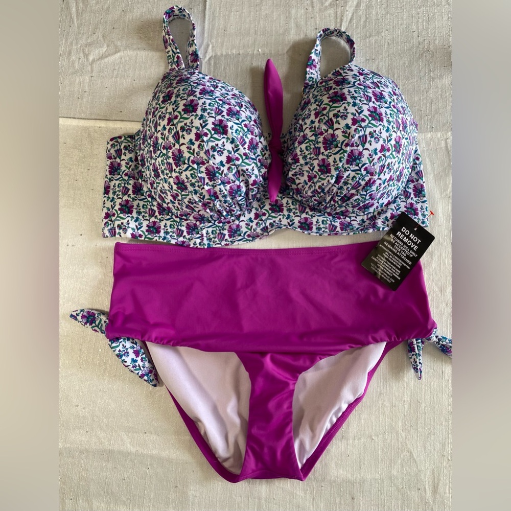 Swimsuits For All Floral Underwire Bikini Set – Size 44DD Top / 20 Bottom